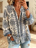 Retro Ethnic Pattern Art Print Casual Long Sleeve Cotton Linen Shirt
