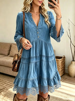 Women's Lace Trim Tiered Mini Dress