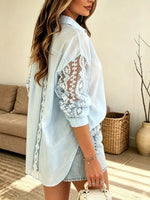 Women's Embroidered Lace Insert Button-Down Shirt