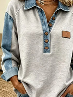 Retro Chic Art Long Sleeve Casual Stylish Denim Patchwork Shirt