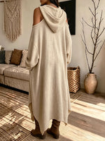 Women's Bohemian Knit Hoodie Patchwork Shoulder Maxi Dress