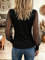Women's Glitter Mesh Sleeve Asymmetric Button Top