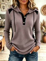 Women's Waffle Knit Colorblock Henley Hoodie