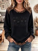 Women's Cute Black Cat With Leopard Print Sweatshirt