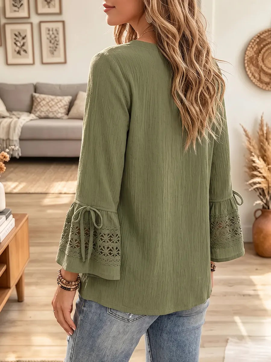 Vintage Elegant Cotton And Linen Patchwork Lace Shirt