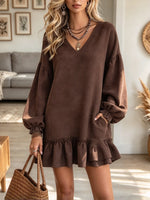 Women's V-Neck Ruffle Hem Dress