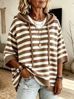 Retro Stripe Pattern Art Hooded Casual Stylish Knitted Top