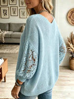 Women's Sheer Floral Lace Sleeve Knit Sweater