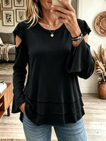 Women's Cold-Shoulder Tiered Ruffle Hem Knit Top