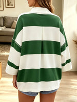 Stripe Color Block Art Print Casual Zip Long Sleeve Stylish Cotton Shirt