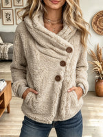 Women's Asymmetric Button Sherpa Jacket