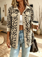 Women Leopard Print Corduroy Collared Jacket