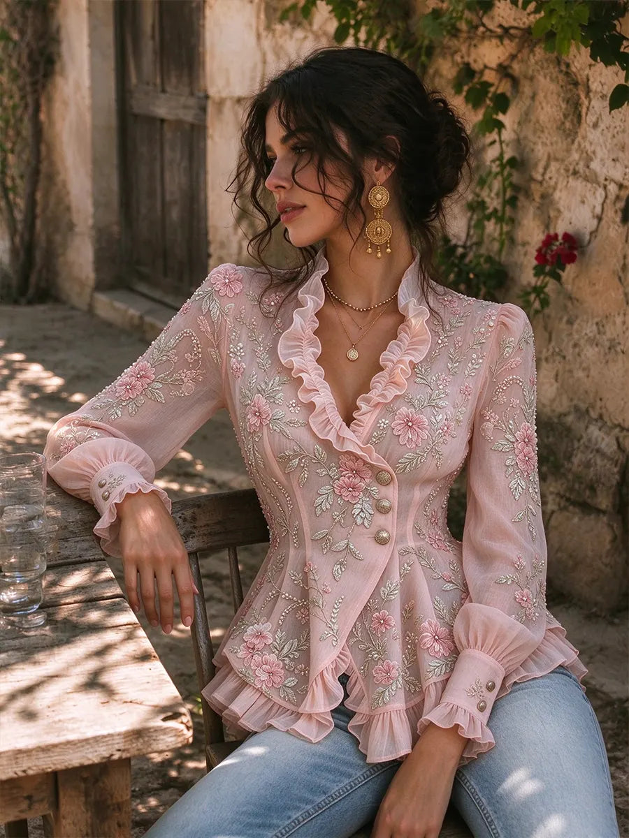 Women's Floral Print Ruffled Peplum Blouse