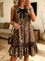 Women's Leopard Print Bow Tie Neck Mini Dress