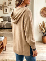 Vintage Elegant Knitted Fabric Button Hooded Sweater