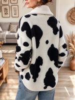 Retro Cow Pattern Cozy Art Casual Stylish Long Sleeve Cardigan Sweater