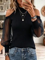 Women's Cold-Shoulder Sheer Sleeve Knit Top
