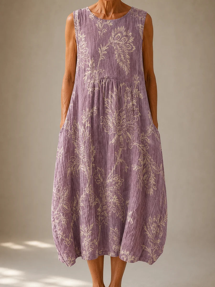 Women's Lavender Floral Balloon Hem Dress