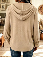 Women's Waffle Knit Button Hooded Tunic Blouse