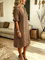 Women's Leopard Print V-Neck Shift Dress