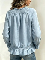 Women's Smocked Neck Ruffle Hem Blouse