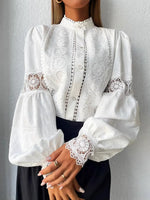 Retro Lace Floral Patchwork Art Casual Stylish Long Sleeve Cotton Shirt