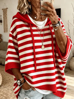 Retro Stripe Pattern Art Hooded Casual Stylish Knitted Top