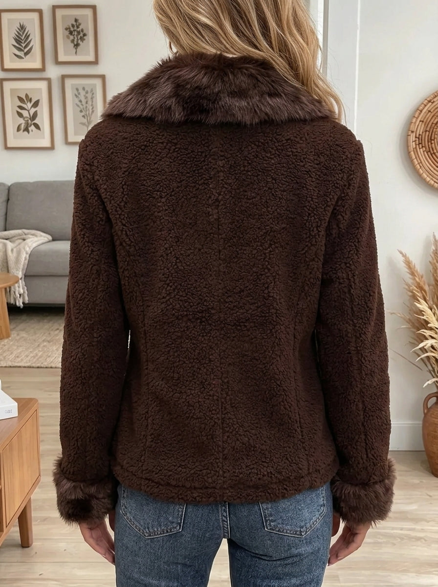 Women's Faux Leather Trim Sherpa Jacket