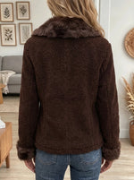 Women's Faux Leather Trim Sherpa Jacket
