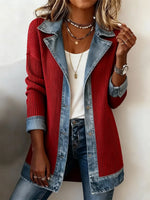 Retro Patchwork Art Casual Stylish Lapel Long Sleeve Coat