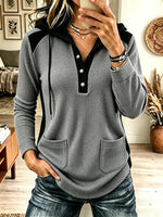 Women's Colorblock Button Henley Waffle Hoodie
