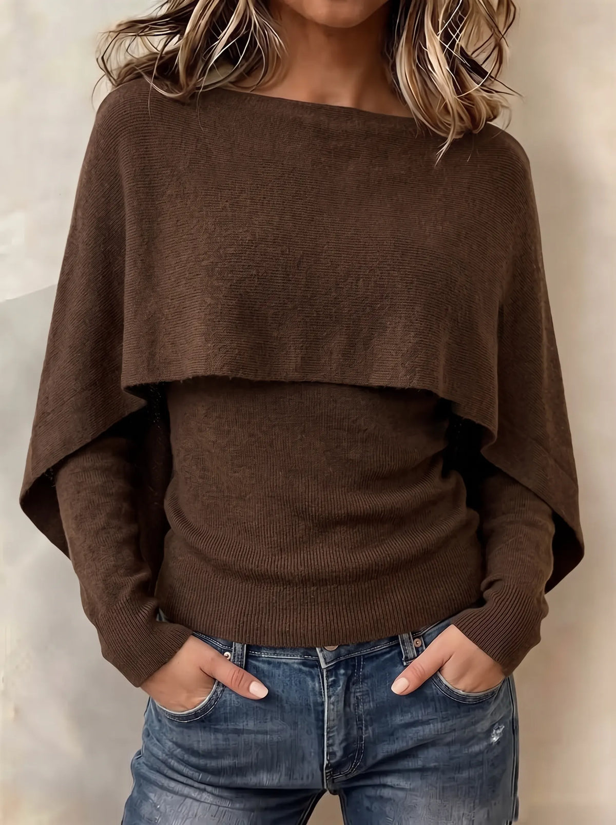Women's 4-in-1 Multi-Way Convertible Knit Top - Long Sleeve Drape Scarf Capelet Sweater
