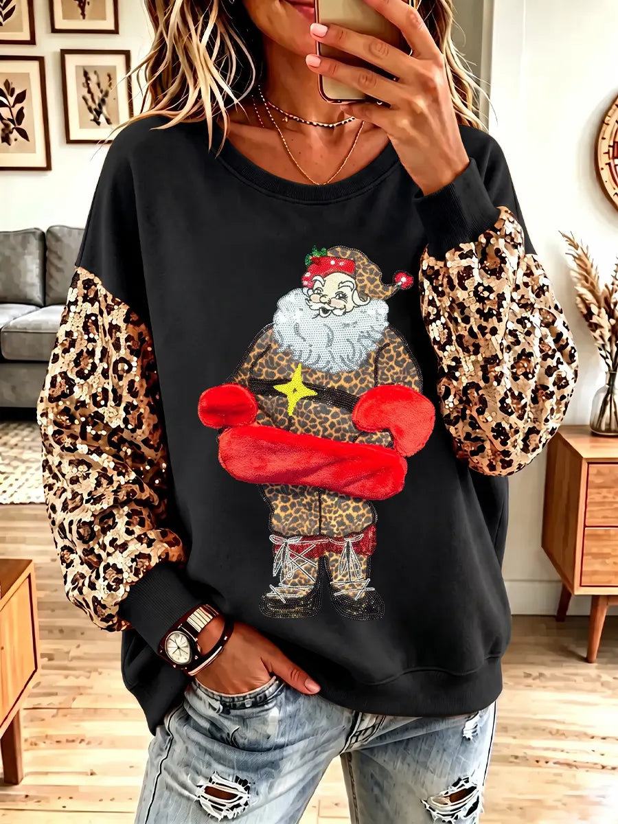 Vintage Elegant Sparkly Santa Claus Christmas Sweatshirt