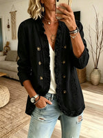 Women Ruffle Trim V-Neck Single Breasted Denim Cardigan Jacket