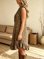 Women's Leopard Print Ruffle V-Neck Shift Dress