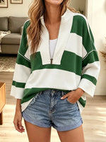 Stripe Color Block Art Print Casual Zip Long Sleeve Stylish Cotton Shirt