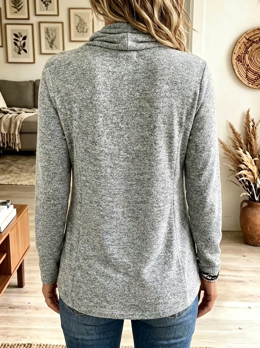 Women's Asymmetrical Zip Cowl Neck Heathered Sweatshirt