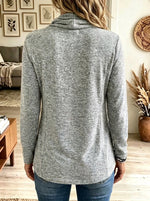 Women's Asymmetrical Zip Cowl Neck Heathered Sweatshirt