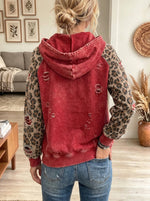 Women's Leopard Patchwork Santa Print Hoodie
