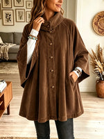 Women's Stand Collar Oversized Corduroy Poncho Coat