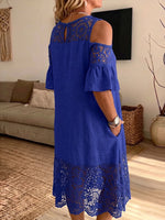 Vintage Elegant Cotton-linen Blend Patchwork Hollowed Out Lace Dress