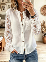 Women's Floral Lace Sleeve Button-Down Gauze Shirt