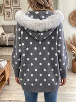 Women's Fur Collar Polka Dot Hooded Cardiga