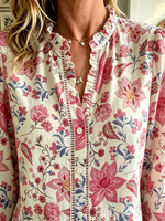 Women's Floral Print Ruffle Collar Blouse