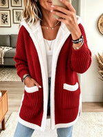 Women's Sherpa Fleece Lined Hooded Knit Cardigan