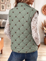 Vintage Elegant Leopard Print Patchwork Quilted Winter Jacket Vest