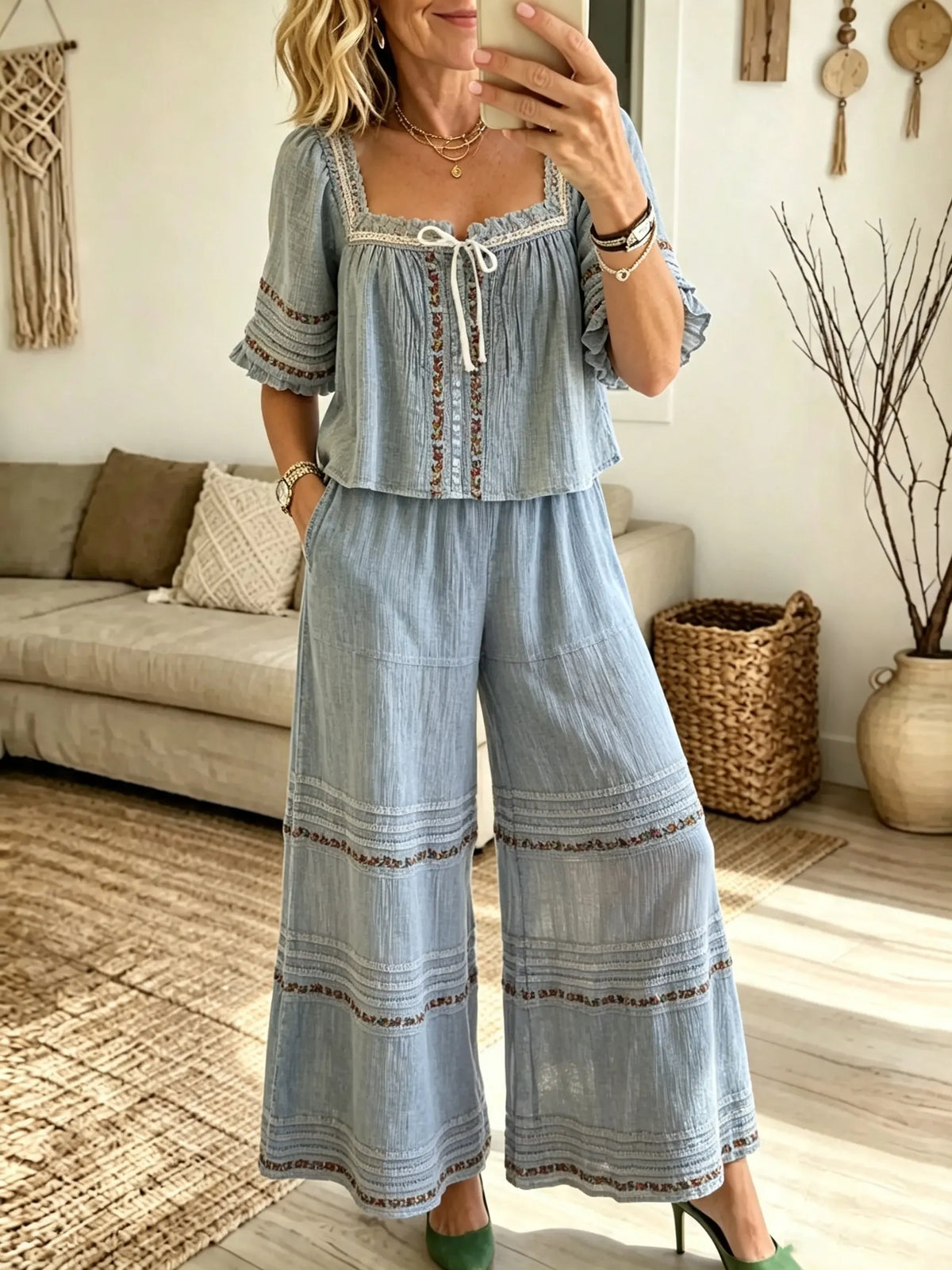 Women's Floral Wide-leg Two-piece Set