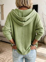 Women Waffle Knit Half Zip Hoodie Loose Long Sleeve Casual Pullover Top