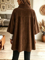 Women's Stand Collar Oversized Corduroy Poncho Coat