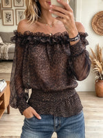 Women's Leopard Ruffle Off-the-Shoulder Top